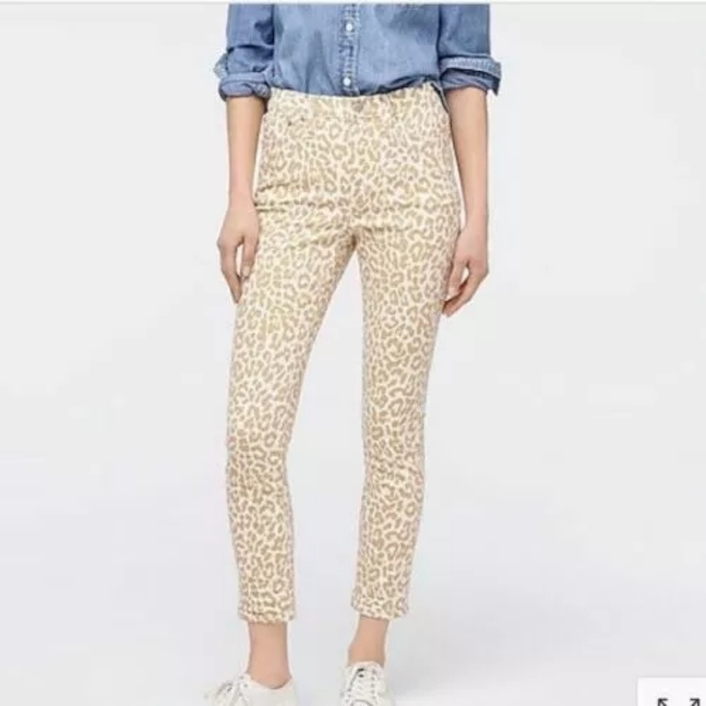 NWOT J.Crew 10”Highest Rise Safari Leopard Toothpick  Stretch Skinny Jea…